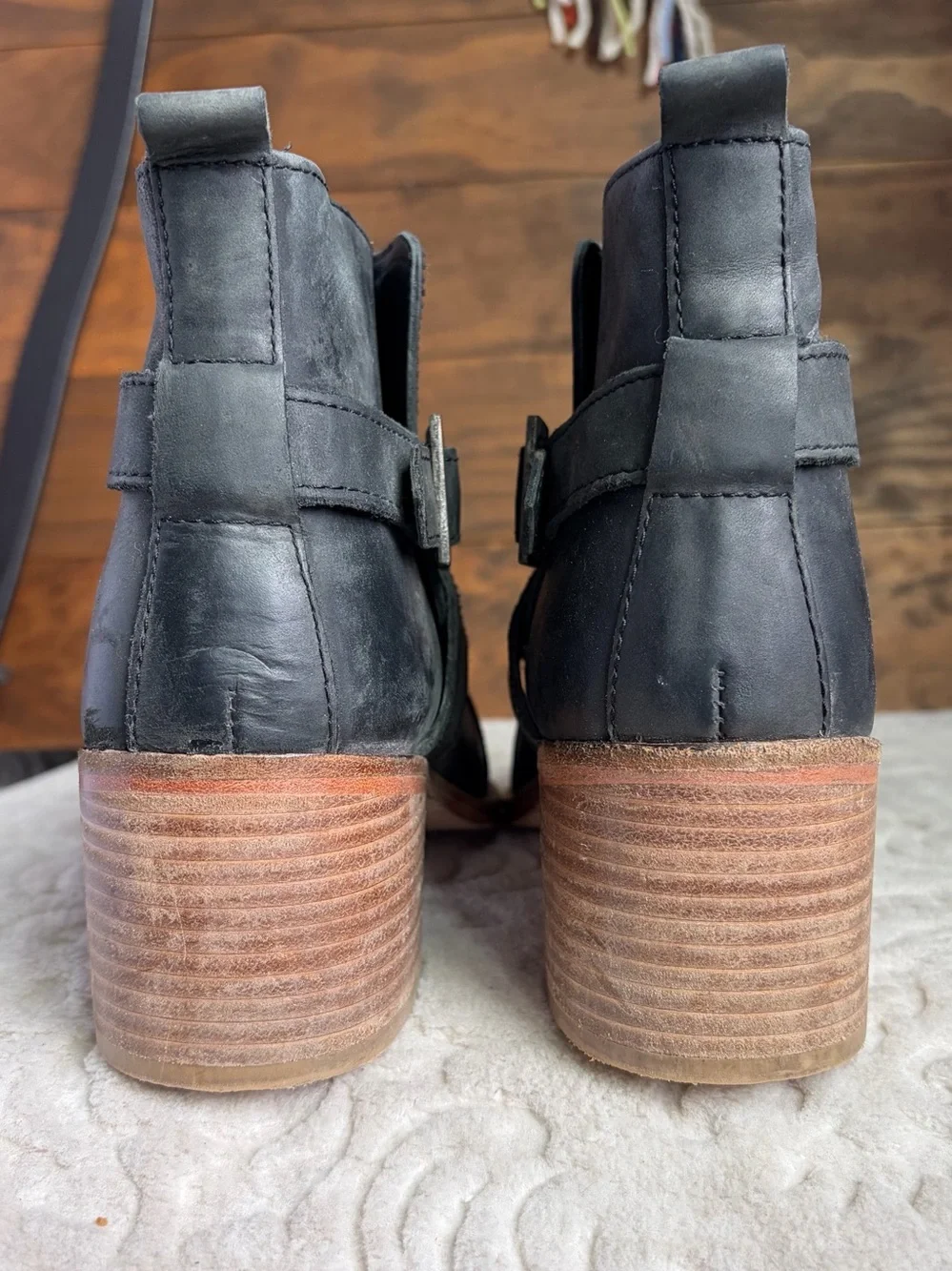 Free People Back Loop Ankle Buckle Boot EU 40 US 10 Washed Black Western